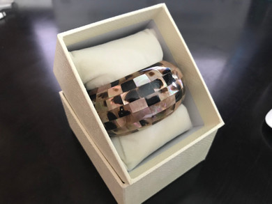 Tawny Mosaic Tile Abalone Shell Bangle Bracelet