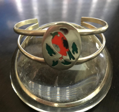 Vintage Alpaca Mexico Cardinal Cuff Bangle Bracelet