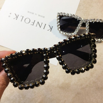 Women's Oversized Rhinestone Square Frame Sunglasses