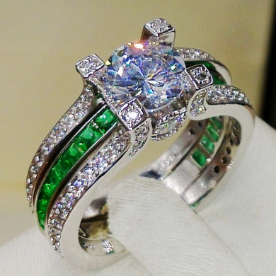 Size 5-11 Luxury Jewelry Round Cut AAA CZ Simulated stones 925 Sterling Silver Finger Women Wedding Rings Set Christmas Gift