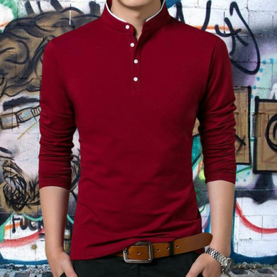 Long Sleeve Mandarin Collared Slim-Fit Shirt for Men