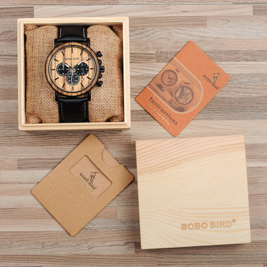 Wood and Stainless Steel Watches Luminous Hands Stop Watch