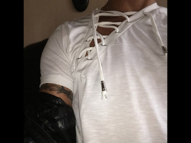 Men's Sexy V-neck Bandages Short Sleeve Pure Color Slim Fit Sheer Casual Cotton T-shirt