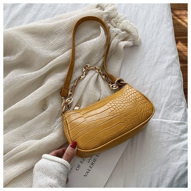 Fashion Crocodile Pattern Baguette bags MINI PU Leather Shoulder Bags For Women Chain Designer Luxury Handbag Female Travel tote