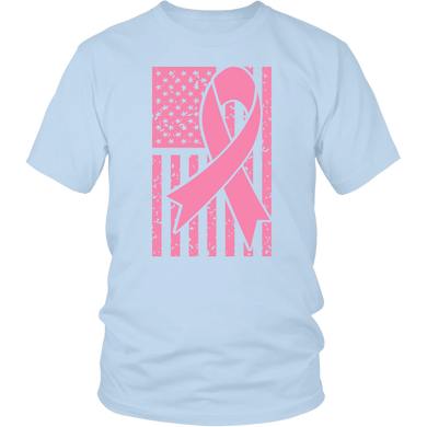 Breast Cancer Ribbon with American Flag - All Pink