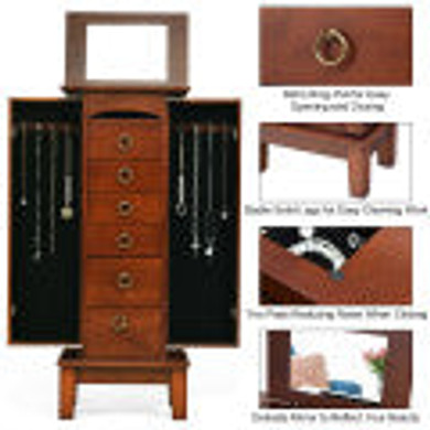 6 Drawer Mirrored Jewelry Cabinet Armoire