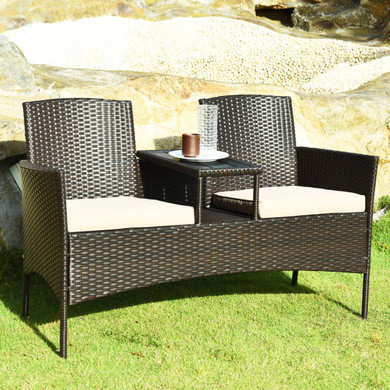 Cushioned Rattan Loveseat Sofa Set