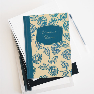 Blue Flower Personalized Recipe Journal - Ruled Line