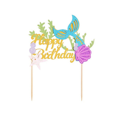 "Happy Birthday" Glitter Mermaid Cake Topper