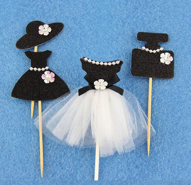 “Elegant Pearl Dress” Cake or Cupcake Toppers