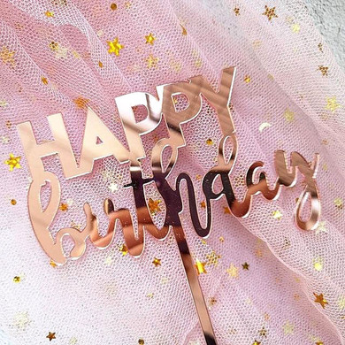 Mixed Script "Happy Birthday" Cake Topper (Metallic Pink)
