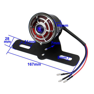 Motorcycle Red W/Blue Dot 12V LED Cafe Racer Style Stop Tail Light Motorbike Brake Rear Lamp Taillight for Chopper Bobber Custom