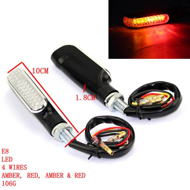 2PCS Motorcycle LED Double Color Turn Signal Indicators Light Blinker Taillight Brake Lamp Universal Amber + Red