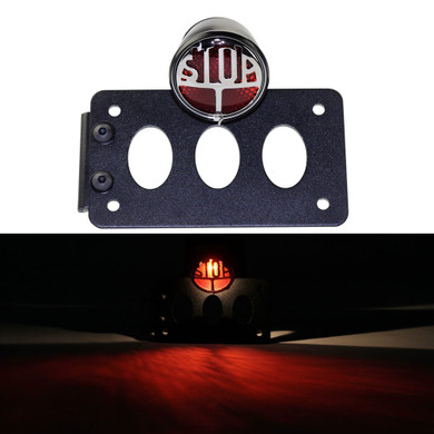 Motorcycle Side Mount Tail Light License Plate Bracket For Harley Chopper Bobber Lucas Type Round "Stop" Taillight Lamp