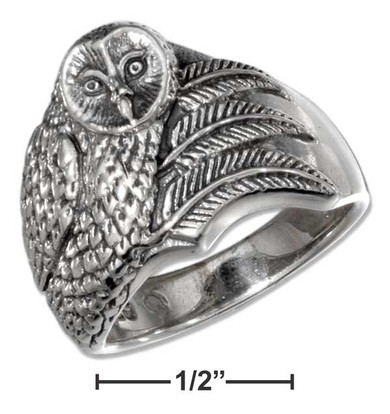 Sterling Silver Antiqued Men's Owl Ring