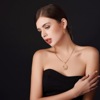 Vintage Boho Hollow Out Lace Hoop Earrings & Pendant Necklace Set