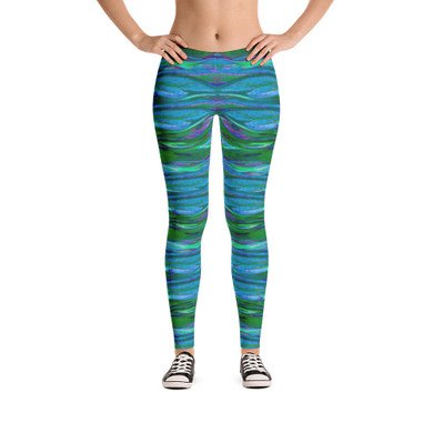 Feather Wind Stretch Bodycon Spandex Leggings in Turquoise