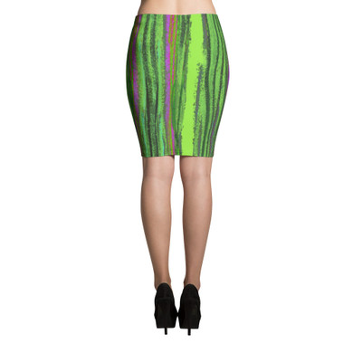 Pastel Stripe Green Stretch Bodycon Pencil Skirt