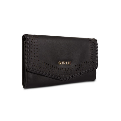 Pattern Cut Carved Black Clutch Purse Shoulder Chain
