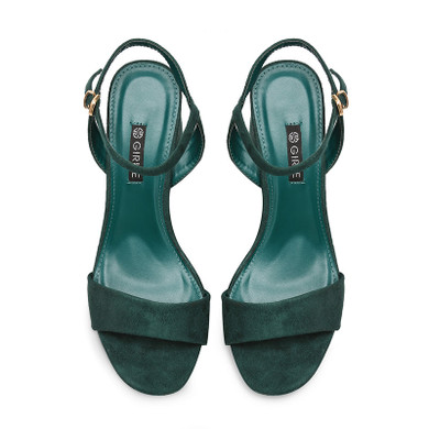 Suede Upper Band Open Toe Ankle Strap Elastic Closure Block Heel Sandals