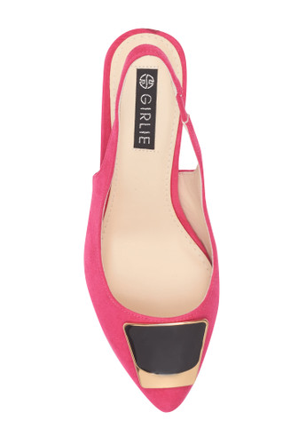 Suede Slingback Top Front Embellishment Elastic Closure Medium Heel Sandals