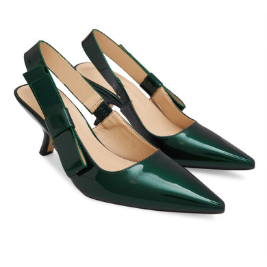 Elegant Bow Side Slingback Mule Sandal Elastic Closure Low Heel Patent Leather