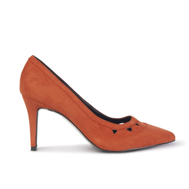 Suede Top Front Triangle Cut Out Detail High Heel Court Shoes