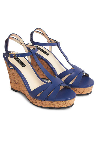 Wide Fit Strappy Cork Wedge Heeled Sandals Black/ Blue/ Nude