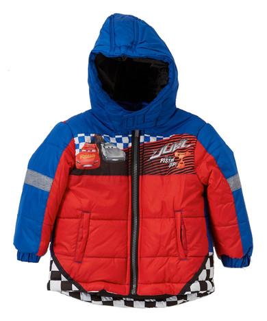 Cars Boys' Puffer Jacket Disney Toddler Hooded Winter Coat, 2T-5T, Blue/Red