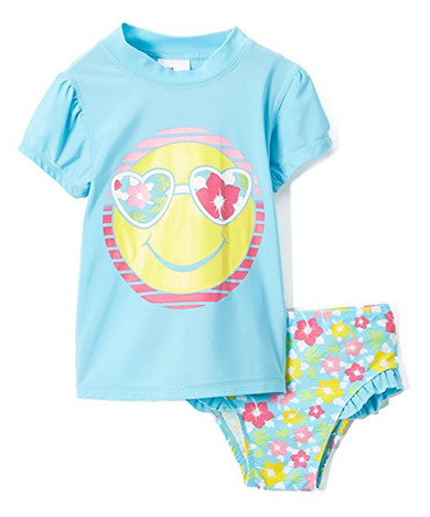 Baby Girls' Rashguard and Bikini Bottoms 2-Piece Set, Colors: Pink, Bubblegum Pink, Coral & Turquoise