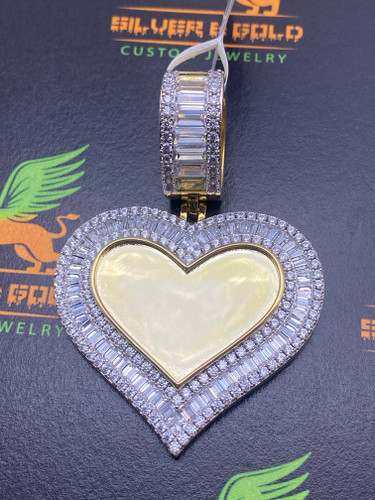 HEART 3D PHOTO PENDANT BAGUETTES  CZ-Diamonds high quality *FREE PICTURE INSTALLATION*