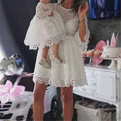 Mommy and Me White eyelet lace summer Dress