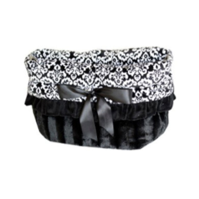 Fancy Black Reversible Snuggle Bugs Pet Bed, Bag, and Car Seat All-in-One