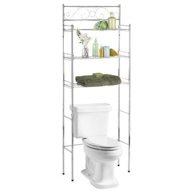 Bathroom Linen Tower Over the Toilet Shelf with 3 Shelves in Chrome Finish