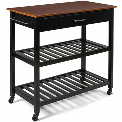 Multifunction Kitchen Island Rolling Trolley Cart-Black