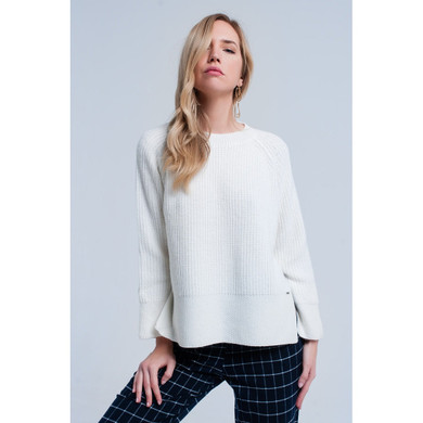 Cream Knitted Sweater With Open Side Detail