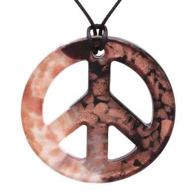 Handmade Murano-inspired Glass Black and White Peace Sign Pendant Necklace Jewelry