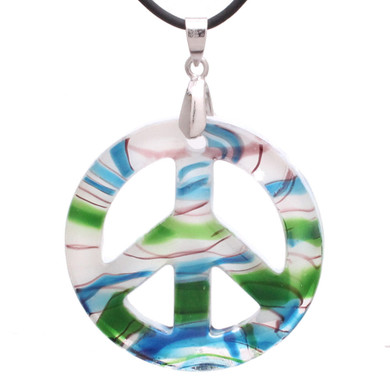 Bleek2sheek Murano-inspired Glass Ocean Themed Peace Sign Pendant Necklace