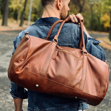 Fathers day Gift Leather Duffel - Personalized Duffel Bag - Barrel Bag - Mens & Women's