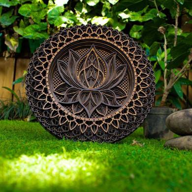 Multilayer Lotus Flower Mandala Wooden Wall Hanging, Wall Decor