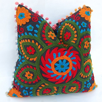 Floral Cotton Suzani Embroidery Handmade Cushion Cover