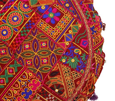 Cotton Khambadiya Cushion Pouf Cases Ottoman Sham Patchwork Large Round Floor Pillow Cover