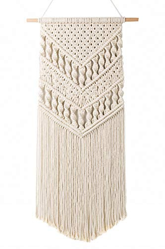 Small Macrame Wall Hanging Woven Tapestry Boho Chic Wood Beads Fringe Wall Art Home Decor