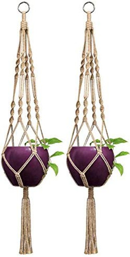 4 Pcs Macrame Plant Hangers Indoor Outdoor Hanging Planter Basket Jute Rope 4 Legs 40 Inch: Garden & Outdoor
