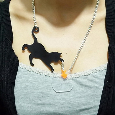 Fishing for Gold Blackcat Necklace