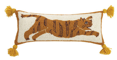 Tiger Wool Hooked Pillow with Tassels
