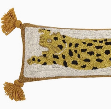 Cheetah Wool Hooked Pillow with Tassels