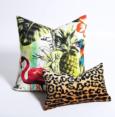 Leopard Velvet Cushion Cover / Velvet Cheetah Pillow / Self Piped Pillow Cover option / Jamil Natural / Hollywood Regency Pillow