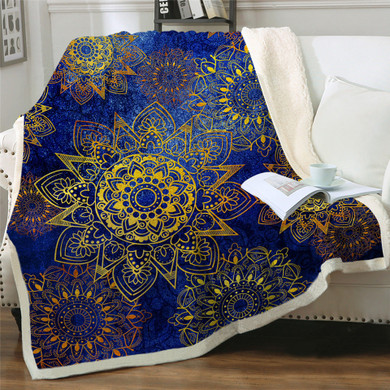 Boho Mandala Pattern Plush Sherpa Fluffy Fleece Throw Blankets