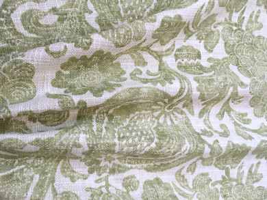 Green Linen Upholstery Fabric / Green Linen Upholstery / Drapery Fabric / Woven Green Cream Fabric / Heavy weight Fabric / Green Linen
